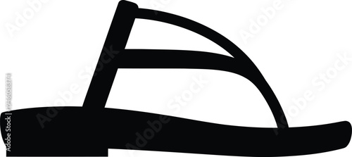 Simple black silhouette of a casual summer sandal with multiple straps and a flat sole