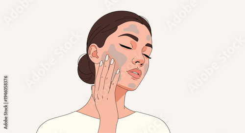 Woman applying facial mask skincare routine illustration