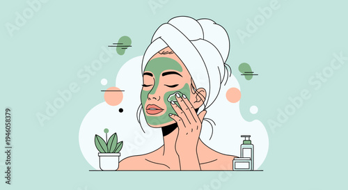Woman applying facial mask skincare beauty treatment spa wellness health