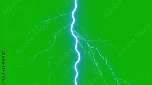 Lightning strikes multiple times on a green background during a storm at night