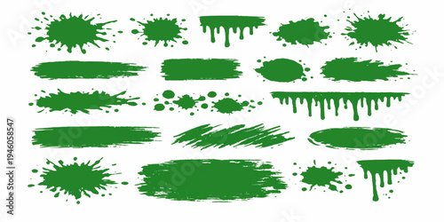 Green watercolor paint splashes artistic vector design with grunge texture and nature elements