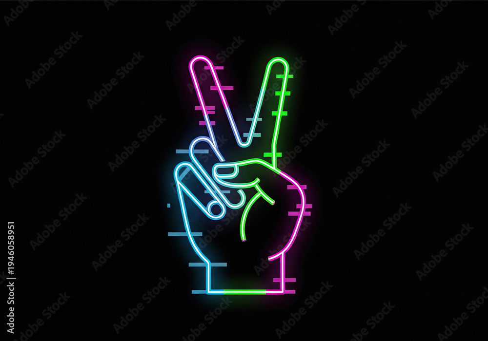 Fototapeta premium A neon sign of a hand making a peace sign