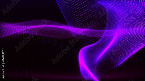 Abstract vector background with a dynamic light wave. Multiple bright dots form smooth waves. The light emanate creates a sense of depth and elegance. Futuristic 3D dot wave.