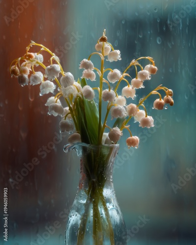 Lily-of-the-Valley in Glass Vase Macro View Wet-on-Wet Watercolor