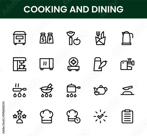 Cooking and dining icon set. Cooking and dining professional line icon set with modern bar and cocktail lounge symbols.