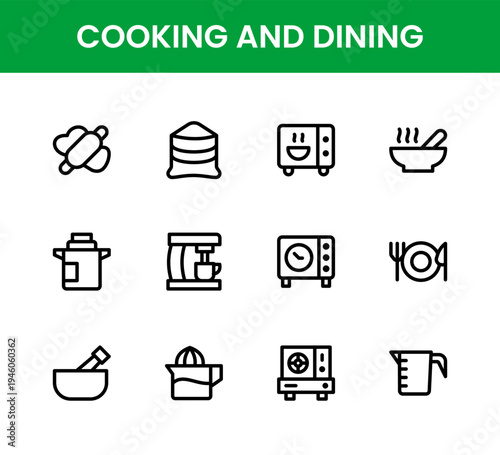 Cooking and dining icon set. Cooking and dining modern line icon pack featuring professional barbecue and outdoor grilling vectors.