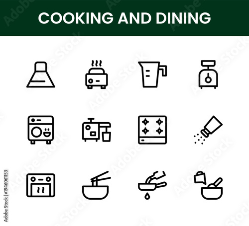 Cooking and dining icon set. Cooking and dining professional line icon collection including modern cafe and coffee house vectors.
