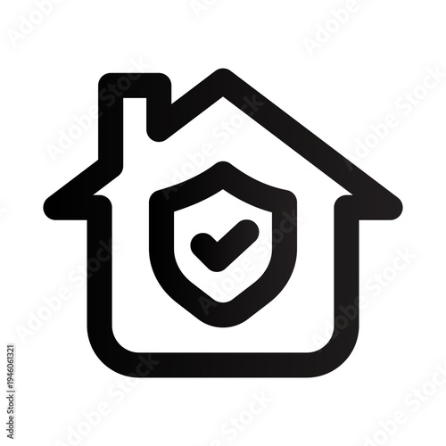 Home safety icon. Home safety professional line icon with modern house protection security shield and family surveillance icon.
