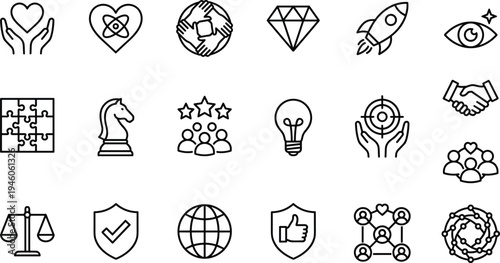 Business success line icon set, leadership teamwork strategy innovation symbols collection, startup growth editable stroke vector illustration pack