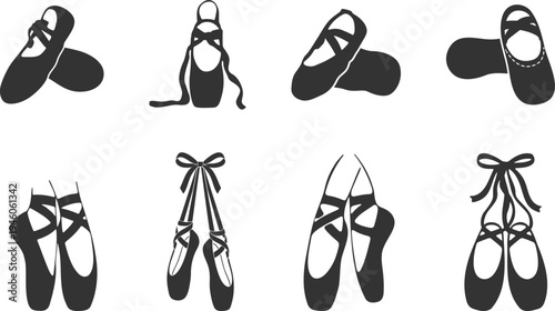 Ballet Shoes with Ribbon Laces Clipart, Ballet Shoes with Ribbon Laces Silhouette, Ballet Shoes Clipart, Ballet Shoes Vector -V02.