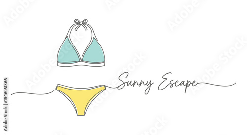 Vector bikini illustration with text Sunny Escape