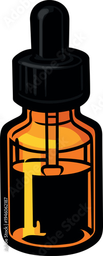 Realistic illustration of an amber glass dropper bottle with pipette, isolated on white background - medical, cosmetic or cannabis oil concept vector mockup, template