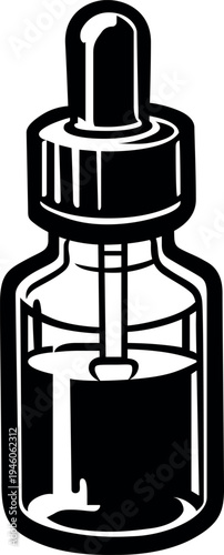 realistic silhouette of an amber glass dropper bottle with pipette, isolated on white background - medical, cosmetic or cannabis oil concept vector mockup, template