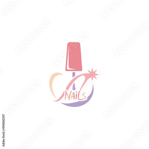Nails Logo Design with Nail Polish Bottle and Sparkle