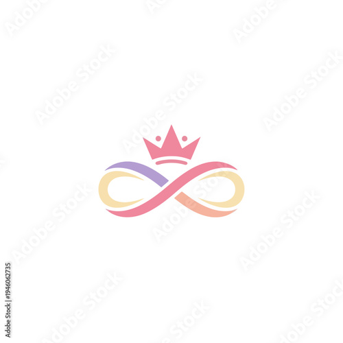 Infinity symbol with crown, pastel colors, modern logo concept