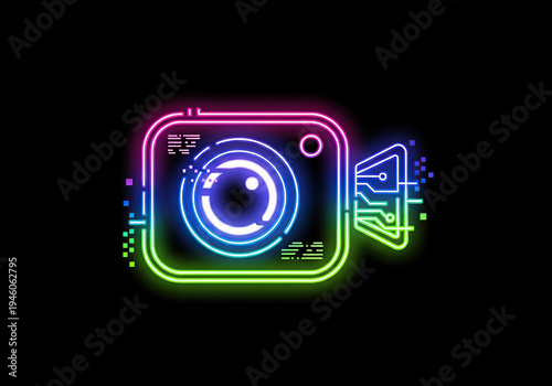 A neon instagram logo with a computer mouse