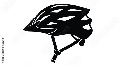 Black silhouette of a modern bicycle helmet isolated on a white background