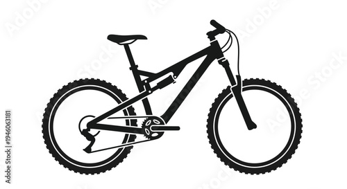 Black and white silhouette of a full suspension mountain bike side view