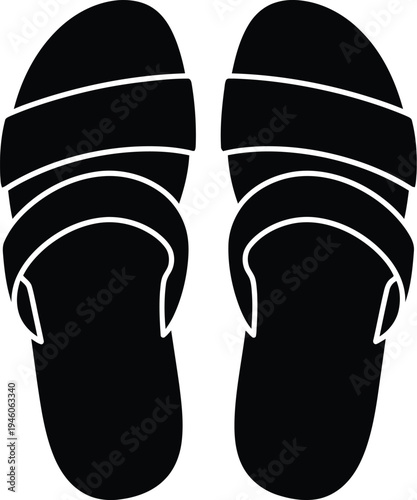 Black silhouette icon of a pair of summer sandals with two straps for casual wear
