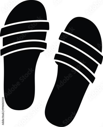 Black silhouette icon of a pair of casual summer sandals with multiple straps across the top