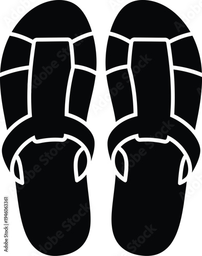 Black pair of casual flip flops or sandals with white outlines for summer footwear