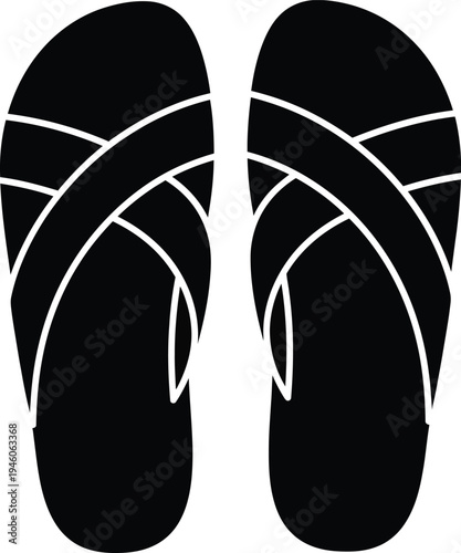 Pair of black minimalist flip flops with a cross strap design for casual summer wear