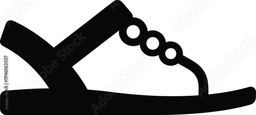 Minimalist black silhouette of a woman's summer sandal with decorative circular details