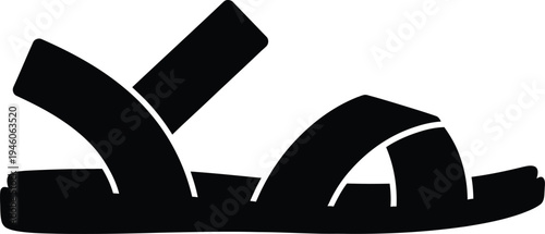 Minimalist black silhouette of a comfortable summer sandal with multiple straps and a flat sole