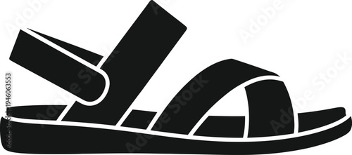 Black silhouette icon of a casual summer sandal with multiple straps and a comfortable sole.