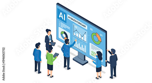 Business professionals leveraging AI for strategic sales forecasting and data analysis