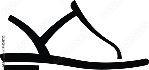 Simple black silhouette icon of a comfortable summer sandal for women with thin straps and flat sole