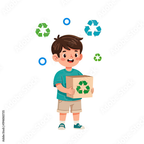 Happy child promoting recycling and environmental sustainability awareness