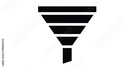 Simple black funnel icon isolated on a white background representing filtering