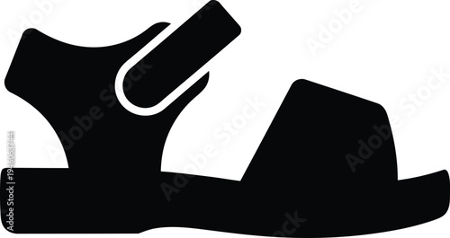 Black silhouette icon of a comfortable summer sandal with adjustable straps and a flat sole