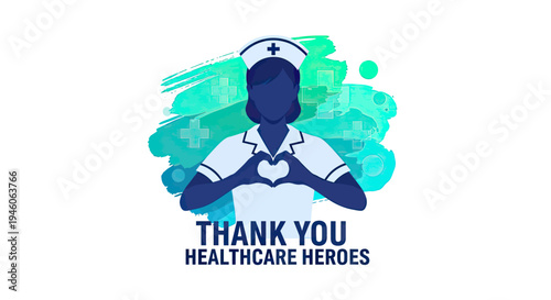 Vector illustration of a nurse making a heart shape, expressing gratitude to healthcare heroes