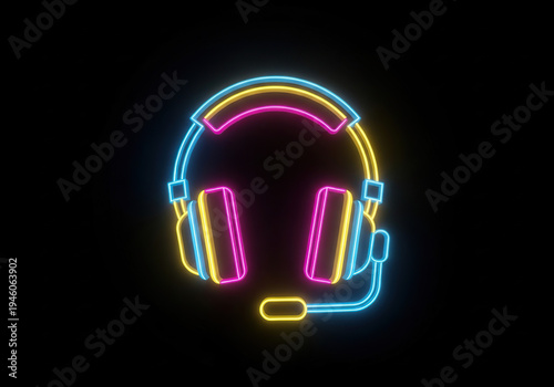 A neon lit headset on a black background