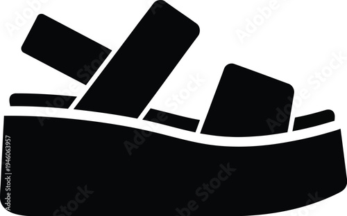 Black silhouette icon of a platform sandal with thick straps and a chunky sole