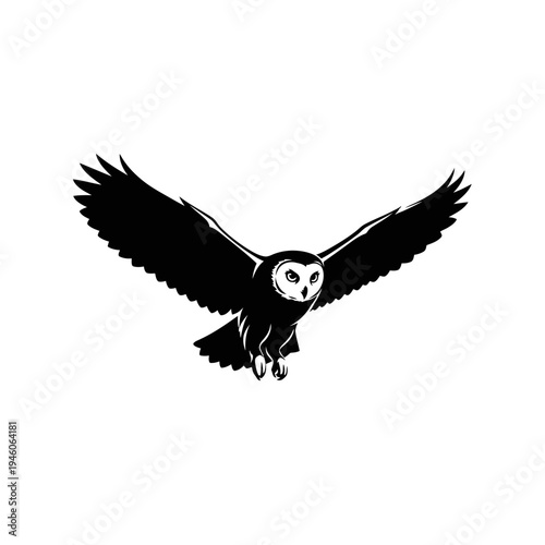 Majestic nocturnal owl in graceful flight, a symbol of wisdom and mystery, rendered in a striking graphic illustration