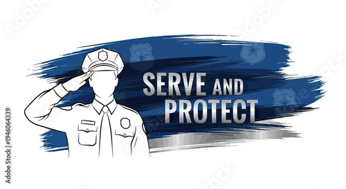 Law Enforcement Officer Saluting with 'Serve and Protect' Motto Displayed Proudly