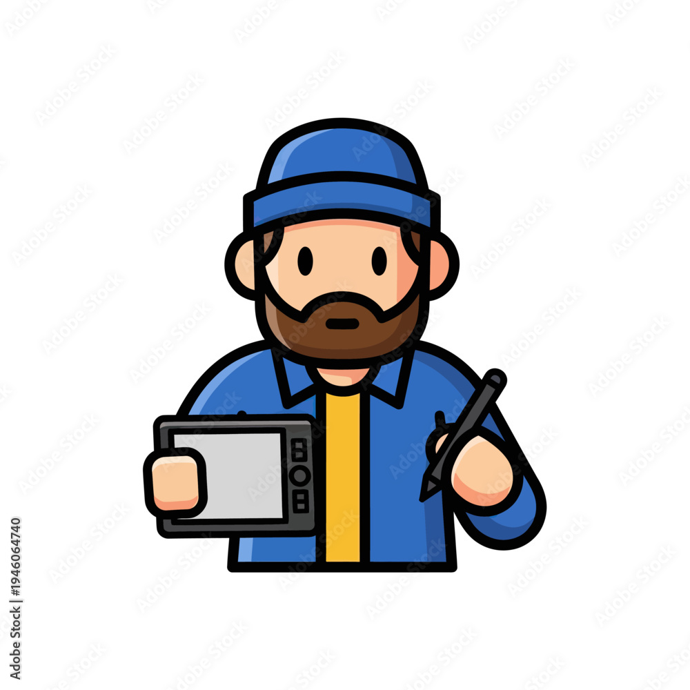 Fototapeta premium Skilled Digital Artist Illustrating with Graphic Tablet and Pen