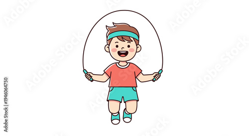 Cheerful Cartoon Kid Engages in Joyful Jump Rope Fitness Activity