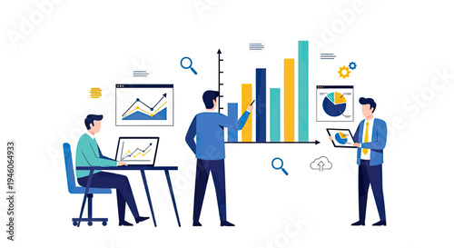 Business professionals analyzing data for strategic decision-making and market growth