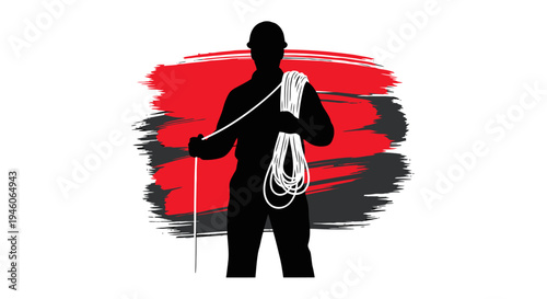 Professional Worker Silhouette with Safety Rope, Essential for Industrial Tasks