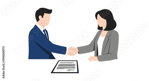 Professional business agreement concluded with a firm handshake and important document