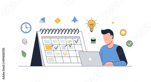 Man optimizing productivity planning, managing tasks and organizing schedule efficiently