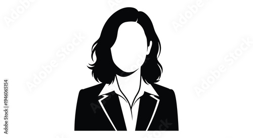 Black silhouette of a woman with wavy hair wearing a business suit