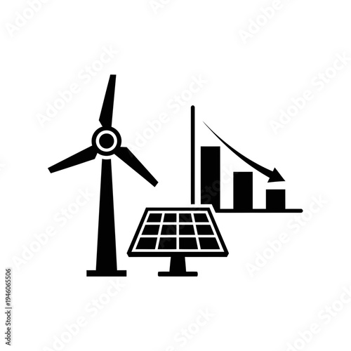 Renewable energy sources and decreasing graph.