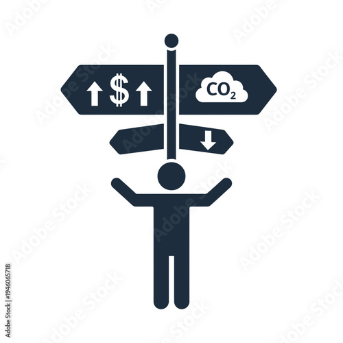 A person standing under confused signposts.