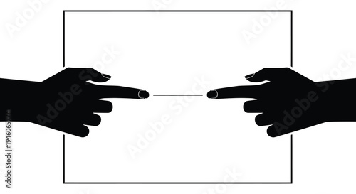 Two hands reaching towards each other almost touching with a black outline