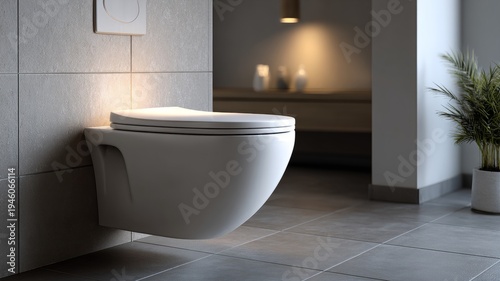 Modern floating toilet in minimalist bathroom design